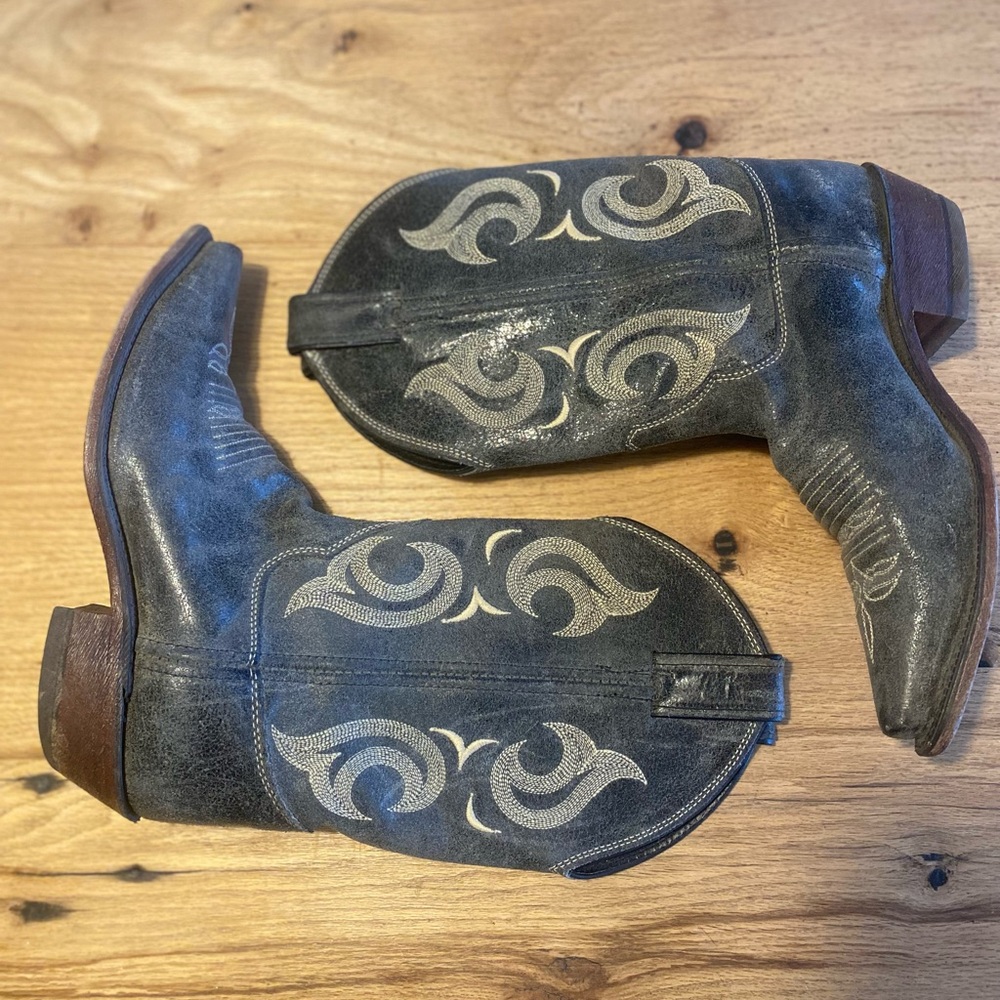 Justin Western Snip Toe Leather Cowgirl Boot Gray Women’s‎ 6 1/2 Preloved